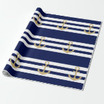 Seemarine-Blau-Weiß Stripes Goldanker Geschenkpapier<br><div class="desc">Benutzen Sie diese einzigartigen Packpapiere für jede mögliche Gelegenheit.  Seethemahochzeiten,  Babydusche,  Geburtstag,  Party,  Ereignisse,  ... .. Marineblau- und Weißstreifen mit Goldanker.  Vervollkommnen Sie für die Verpackung der Geschenke,  Geschenke,  Bevorzugungen,  Handwerk,  Möbel,  Tabellenläufer,  Abdeckungen….</div>