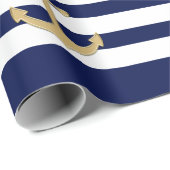 Seemarine-Blau-Weiß Stripes Goldanker Geschenkpapier (Rolleneckpunkt)