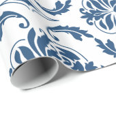 Seemarine-Blau-weißes Vintages Damast-Muster Geschenkpapier (Rolleneckpunkt)