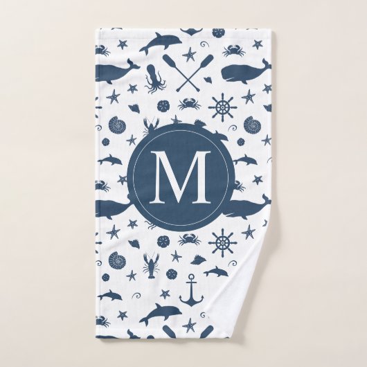 Seemarine-Blauwal-Delphin-Anker Badhandtuch Set (Handtuch)