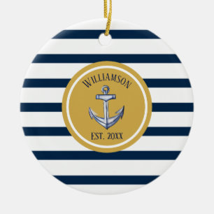 Seemarine-Streifen und Anker-kundenspezifische Keramik Ornament