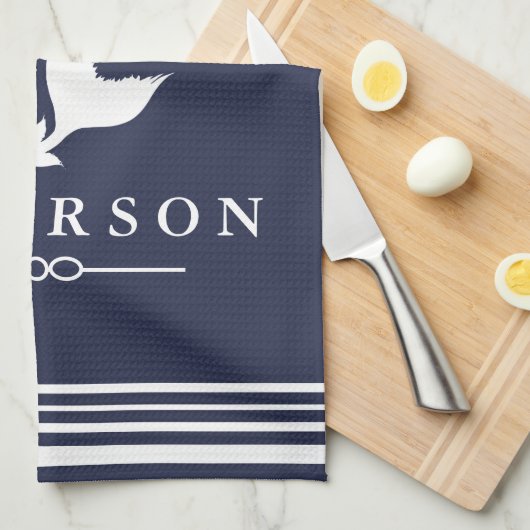 Seemeerjungfrau-weiße Streifen u. Marine Geschirrtuch (Viertel Falte)