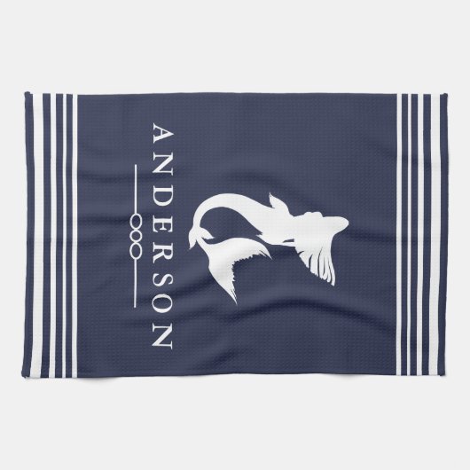 Seemeerjungfrau-weiße Streifen u. Marine Geschirrtuch (Horizontal)