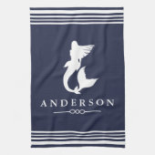 Seemeerjungfrau-weiße Streifen u. Marine Geschirrtuch (Vertikal)