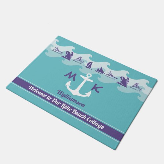 Seemonogramm-Anker-Wellen-Schiffs-Boots-Yacht Fußmatte (Schrägansicht)