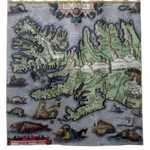 Seemonster von Island 1585 Karte Duschvorhang