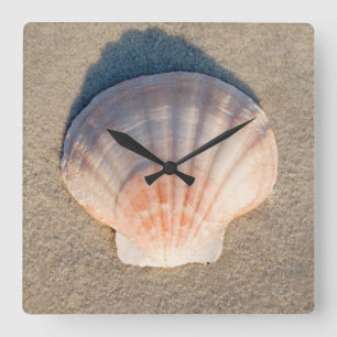 SeeMuschel, die auf Sandy-Strand legt Quadratische Wanduhr