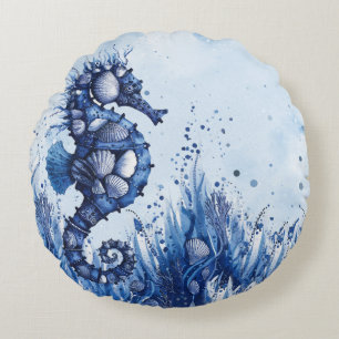 Seemuscheln Seepferdchen Rundes Kissen