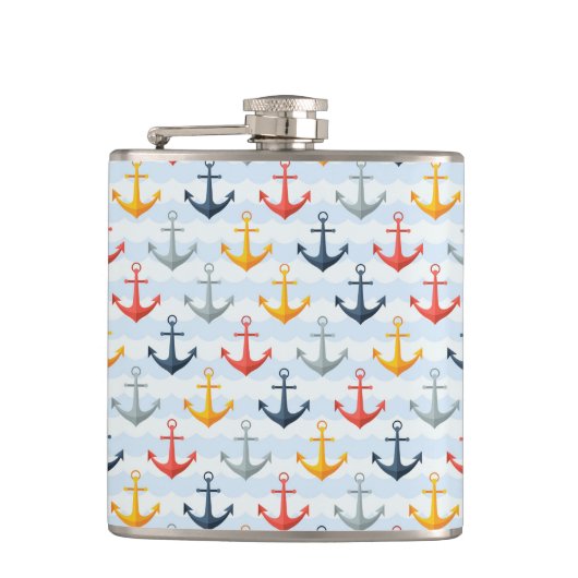 Seemuster mit Ankern Flachmann (Vorderseite)