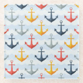 Seemuster mit Ankern Glasuntersetzer (Vorderseite)