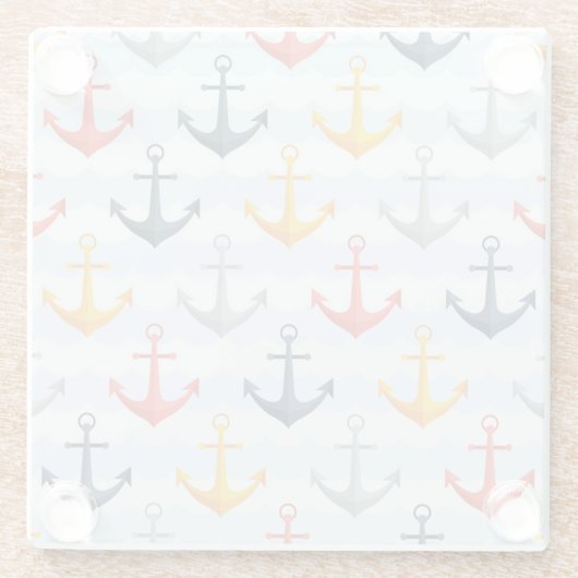 Seemuster mit Ankern Glasuntersetzer (Rückseite)