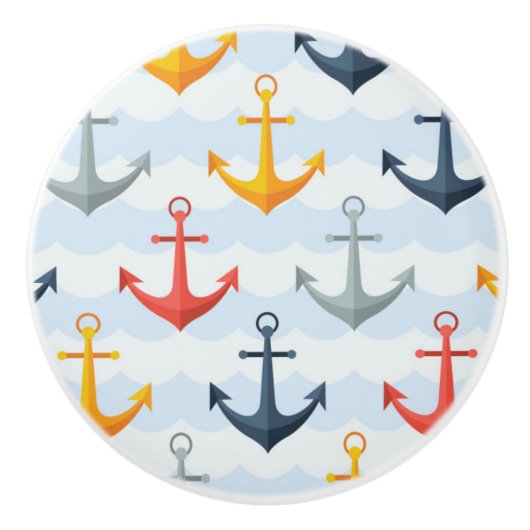 Seemuster mit Ankern Keramikknauf (Vorderseite)