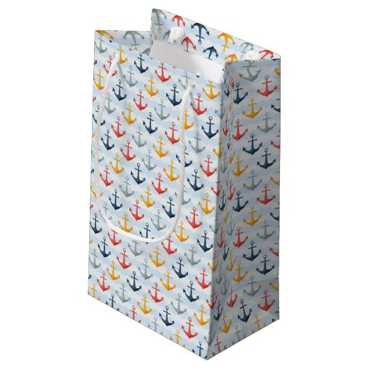 Seemuster mit Ankern Kleine Geschenktüte (Rückseite Schrägansicht)