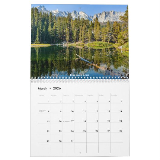 Seen im Mammut-Seenbecken, Kalifornien-Kalender Kalender (Mär 2026)