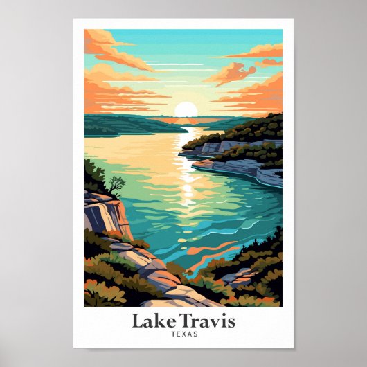 Seen Travis Texas Art Vintage Reise Poster (Vorne)