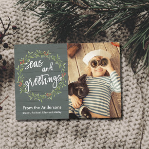 Seen und Grüße Schönes Weihnachtsfest Foto Feiertagskarte