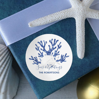 Seen und Grüße Strand Weihnachten Navy Blue Runder Aufkleber