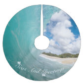 Seen und Grüße Typografie Hawaiian Barrel Wave Polyester Weihnachtsbaumdecke (Vorderseite)