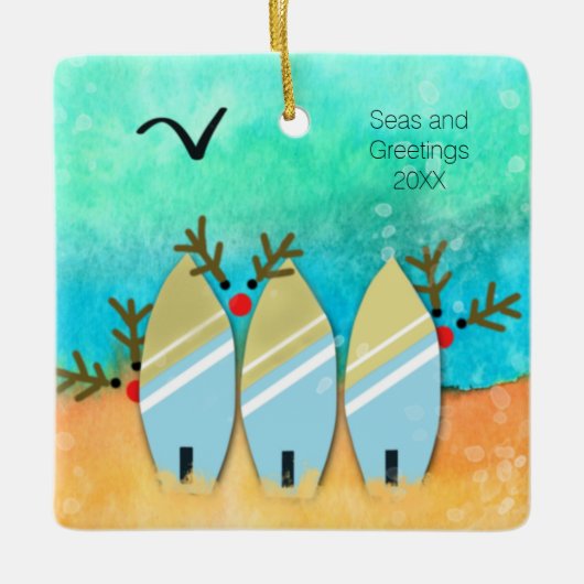 Seen und Grüße Weihnachten Strand mit Rudolph Keramikornament (Vorderseite)