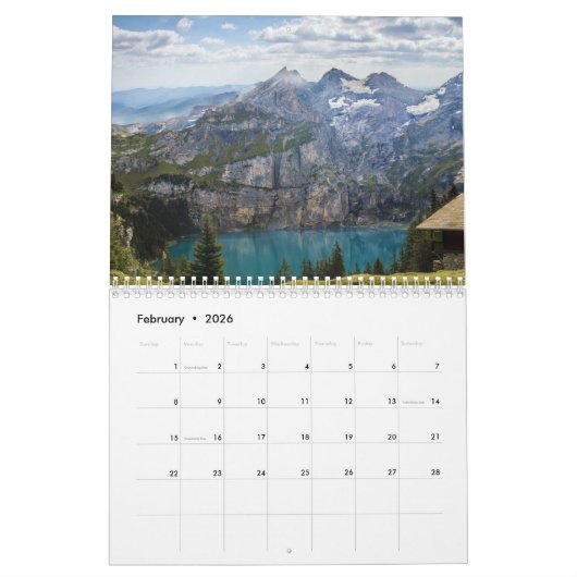Seen Waldlandschaft jedes Jahr Kalender (Feb 2026)