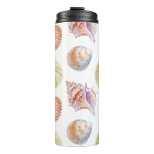 Seenahtloser Teil von Muscheln. Wasserfarbe Thermosbecher
