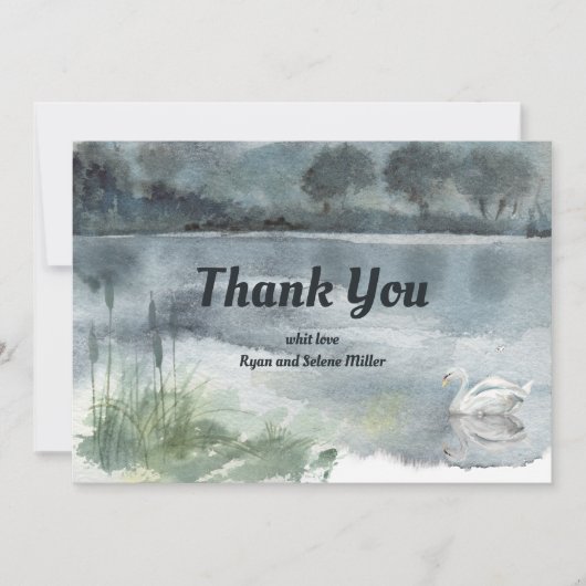 Seenlandschaft mit Schwänen Dankeskarte (Vorderseite)