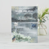Seenlandschaft mit Schwänen Hochzeit Einladung (Stehend Vorderseite)