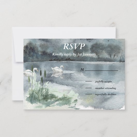 Seenlandschaft mit Schwänen RSVP Karte (Vorderseite)