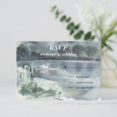 Seenlandschaft mit Schwänen RSVP Karte (Stehend Vorderseite)