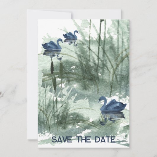 Seenlandschaft mit Schwänen Save the Date (Vorderseite)