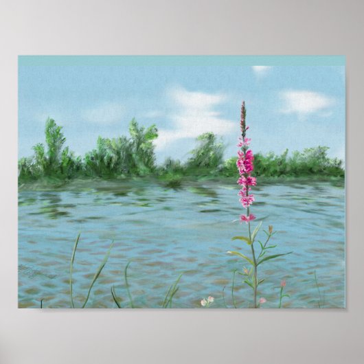 Seenlandschaft & wilde Blume Aquarellkunst Poster (Vorne)