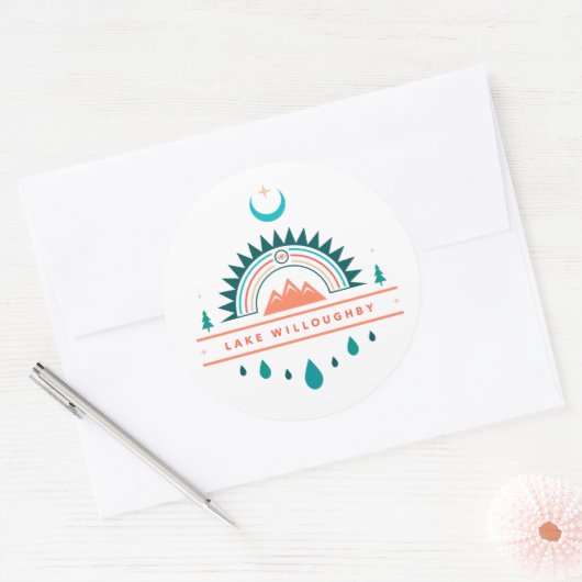 Seenwald-Boho-Regenbogenmond Runder Aufkleber (Umschlag)