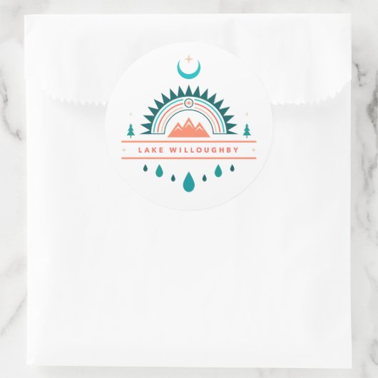 Seenwald-Boho-Regenbogenmond Runder Aufkleber (Tasche)