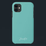 Seeoam Solid Color Seaside Custom Monogram Case-Mate iPhone Hülle<br><div class="desc">Chic solide Farbe Handy Gehäuse in der Meeresküste,  mein Lieblings-Schatten der Meeresgrün. Eine wunderschöne aquamarine Farbe mit Ihrem hübschen,  individuellen Monogramm. Personalisieren Sie mit Ihrem Namen in elegantem weißem Skript.</div>