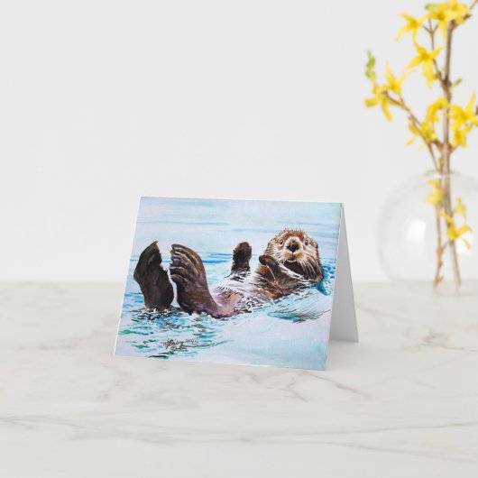 Seeotter-Aquarell Karte (Gelbe Blume)