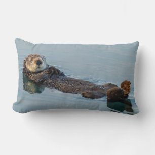 Seeotter schwimmt auf dem Rücken im Ozean Lendenkissen
