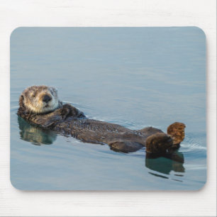 Seeotter schwimmt auf dem Rücken im Ozean Mousepad