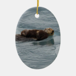 Seeotter und Baby Keramikornament
