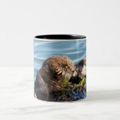 Seeottermutter und -welpe mit Kelp Zweifarbige Tasse (Mittel)
