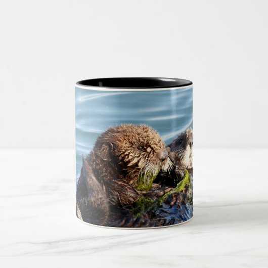 Seeottermutter und -welpe mit Kelp Zweifarbige Tasse (Mittel)