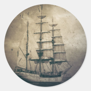 Seeozean-SeeVintages Segelnsegelboot Runder Aufkleber