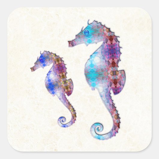 SEEPFERD 1 DUO BABY BLAUE UND PINK MOSAIC QUADRATISCHER AUFKLEBER (Vorderseite)