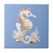 Seepferd 3D-Blau-Orange Weißmeer-Chic Fliese (Vorderseite)