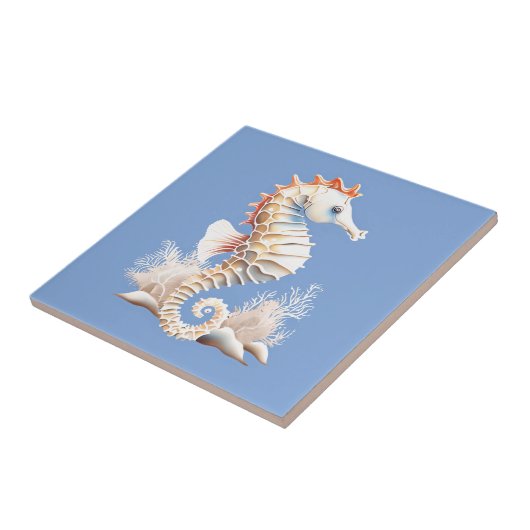 Seepferd 3D-Blau-Orange Weißmeer-Chic Fliese (Seite)