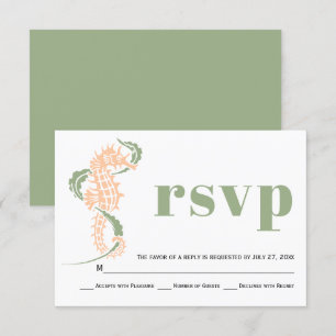 Seepferd, Algensaft, Pfirsichhochzeit RSVP Karte