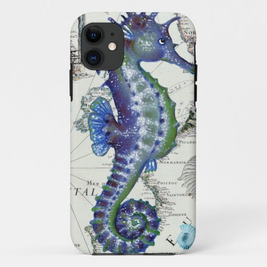 Seepferd-alte Karte Case-Mate iPhone Hülle (Rückseite)