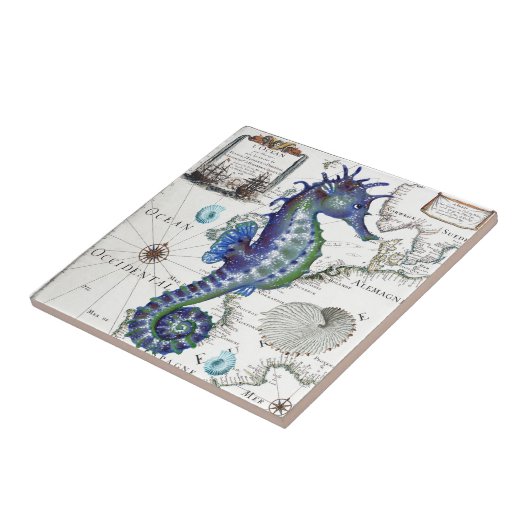 Seepferd-alte Karte Fliese (Seite)