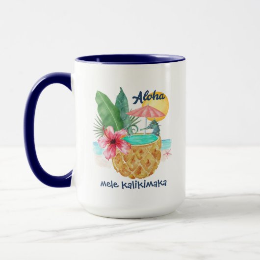 Seepferd Ananas Pool Mele Kalikimaka Weihnachten Tasse (Links)