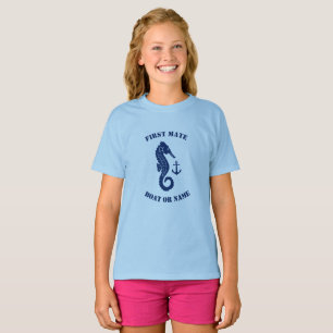 Seepferd Anchor First Mate Boat oder Name Navy Blu T-Shirt