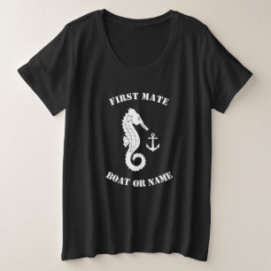 Seepferd Anker First Mate Boat oder Name Black Große Größe T-Shirt